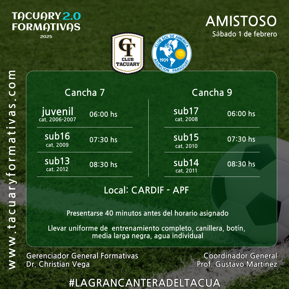 Amistoso Sábado 01 de Febrero VS Sol de América.